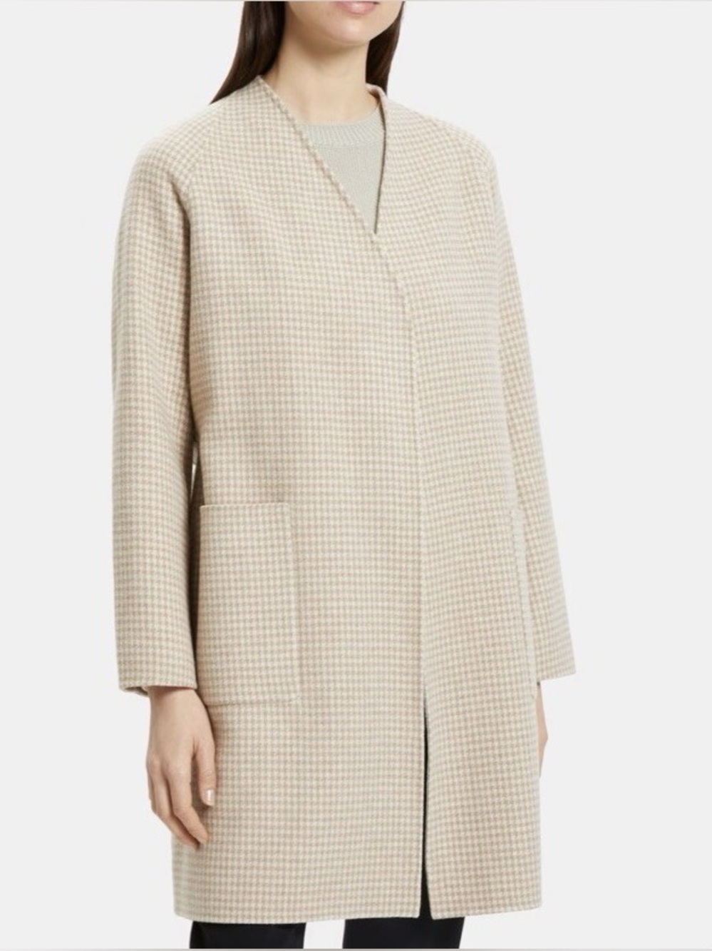 Theory wool & cashmere Beige Houndstooth Belted Robe Coat - Picture 8 of 9